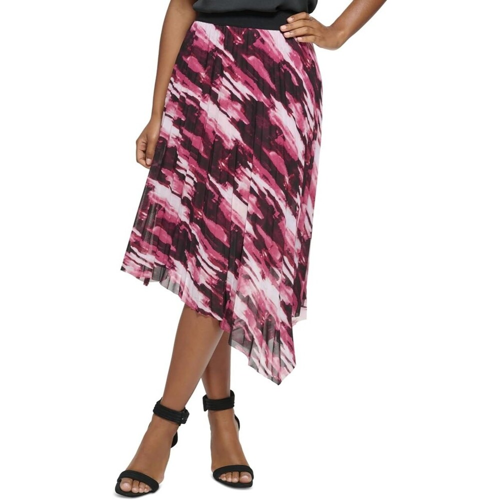 Calvin Klein Women's Printed Asymmetrical Hem Pleated Midi Skirt Purple XS